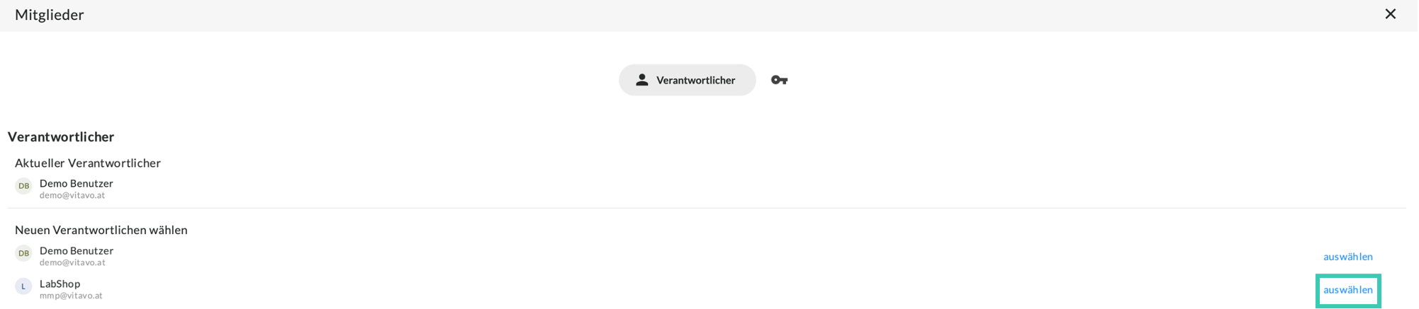 screenshot der software zur änderung des verantwortlichen